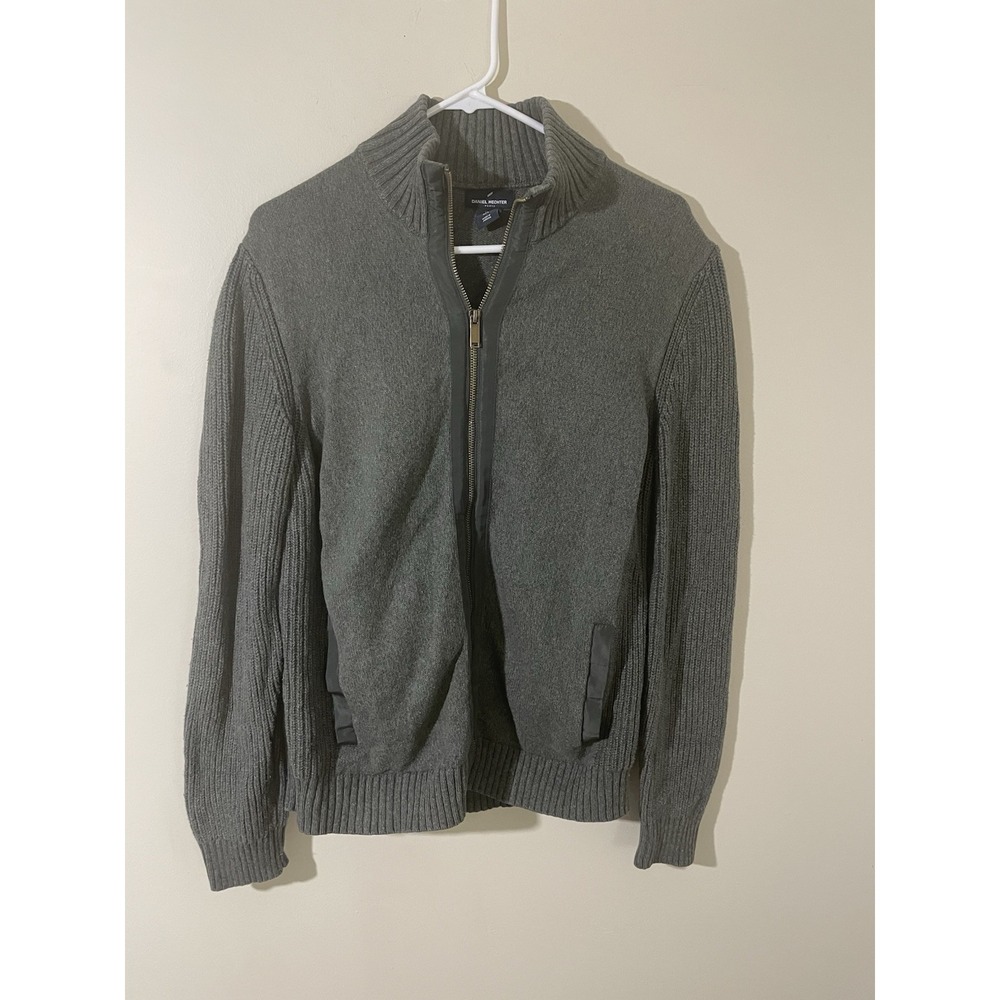 Daniel Hechter Grey Fisherman Mixed Knit Full Zip Jacket Small Cotton Preppy
